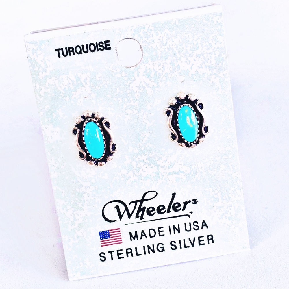 🆕 Sterling Silver Turquoise Oval Post Earrings - Picture 1 of 1